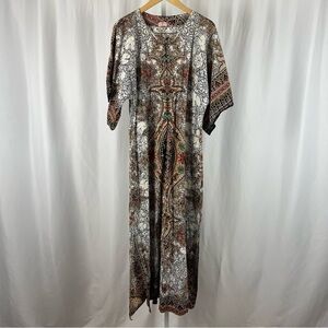 Boho Flare Sleeve Large Print Thailand Maxi Dress Cover Up Vacation Island
